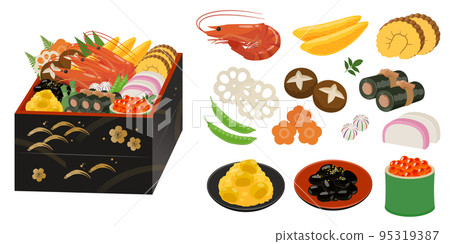 A set of osechi and ingredients 95319387