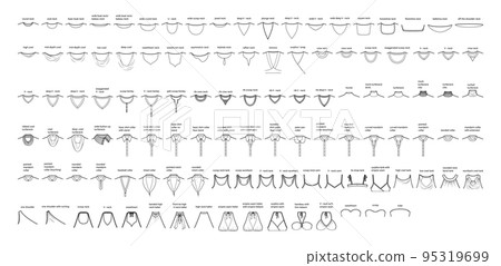 Set of necklines clothes - collars, plackets, knits, sweaters, tops, strapless, turtlenecks, tank, halter technical 95319699