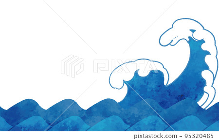Watercolor style big wave frame background material 95320485
