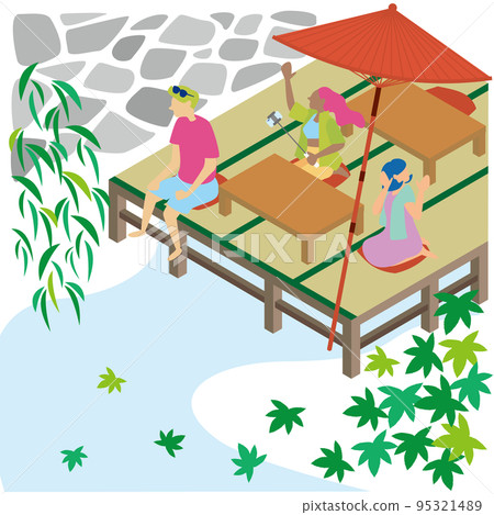 在京都享受河戶湖的外國遊客 在京都享受河戶湖的外國遊客 95321489