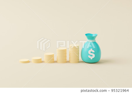 Money bag with icon dollar currency and gold coin stack on background Money bag with icon dollar currency and gold coin stack on background 95321964