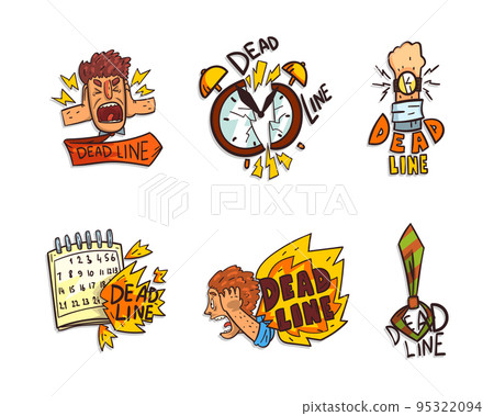 Deadline and Time Limit Labels with Screaming Man, Tie, Broken Clock and Calendar Vector Set Deadline and Time Limit Labels with Screaming Man, Tie, Broken Clock and Calendar Vector Set 95322094