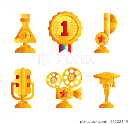 Golden Cups and Awards as Achievement Trophy for Winners Vector Set Golden Cups and Awards as Achievement Trophy for Winners Vector Set 95322249