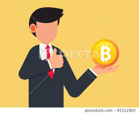 Businessman offer Assets on hand ready to doing ok gesture with thumbs up. product presentation 95322905
