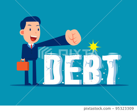 Businessman trying to crush and smash the heavy debt burden. Breaking the debt Businessman trying to crush and smash the heavy debt burden. Breaking the debt 95323309
