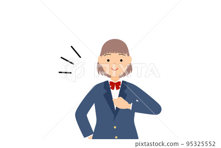 女學生,西裝外套制服,自信地擊打她的胸部 女學生,西裝外套制服,自信地擊打她的胸部 95325552