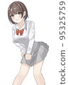 A troubled high school girl with a ribbon 95325759