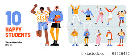 Set of happy students, school girls and boys fun 95326422