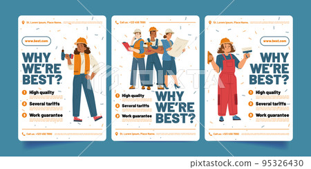 Construction company advertisement with builders Construction company advertisement with builders 95326430