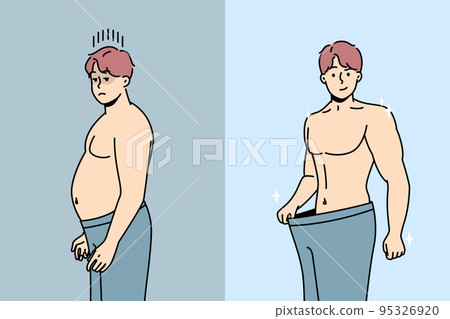 Man lost weight. Sport motivation. Before, after. 95326920