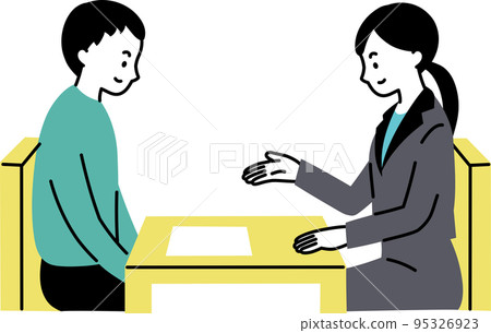 Illustration of a female employee dealing with visitors 95326923
