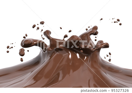 Splash of hot chocolate sauce, 3d rendering 95327326