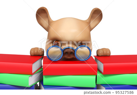 Cartoon funny puppy character peeks out of books isolated 3d rendering Cartoon funny puppy character peeks out of books isolated 3d rendering 95327586