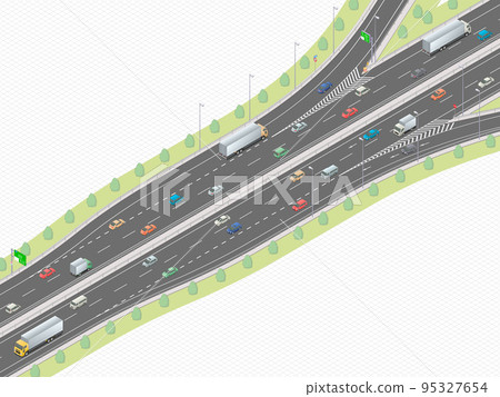 Isometric drawing of the vicinity of a highway entrance/exit (grid joints) Isometric drawing of the vicinity of a highway entrance/exit (grid joints) 95327654