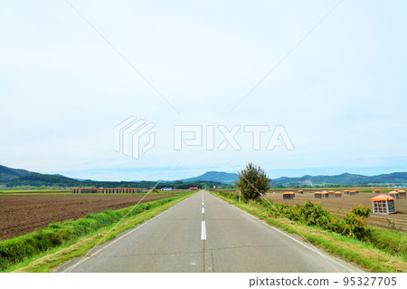 Hokkaido Harvested onion fields and country roads Hokkaido Harvested onion fields and country roads 95327705