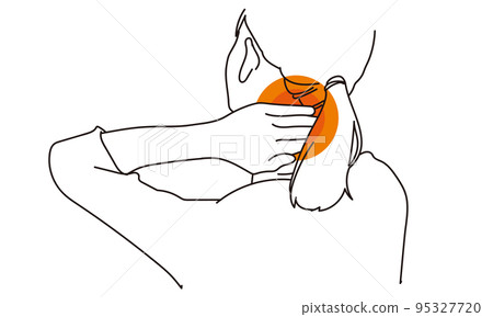 A woman who puts her hand on her neck with neck pain 95327720