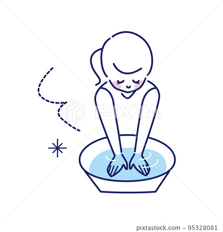 A line drawing of a woman taking a hand bath A line drawing of a woman taking a hand bath 95328081