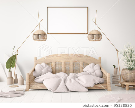 Interior design of modern living room with sofa, mock up poster frame on wall, 3d rendering 95328820