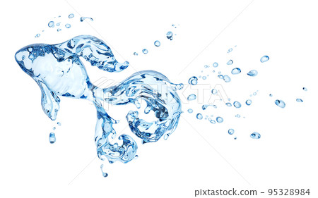 Splash of water, water heart, abstract water fish, isolated 3d rendering 95328984