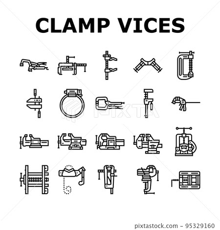 clamp vice grip tool metal icons set vector 95329160