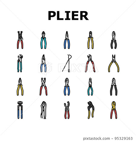 pliers equipment tool repair work icons set vector 95329163