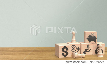 The chess and business icon on wood cube 3d rendering The chess and business icon on wood cube 3d rendering 95329224