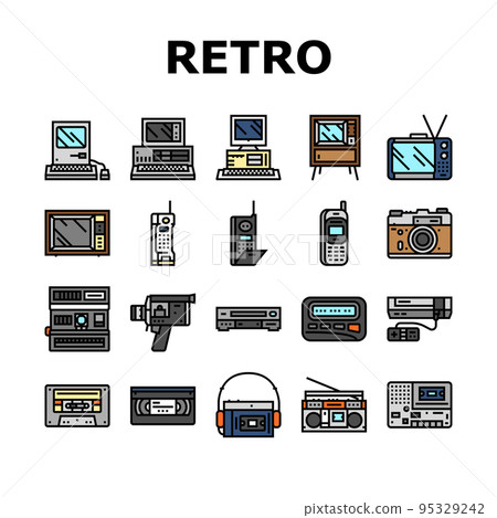 retro gadget technology device icons set vector retro gadget technology device icons set vector 95329242