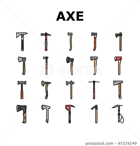 axe ax hatchet wood weapon icons set vector axe ax hatchet wood weapon icons set vector 95329249