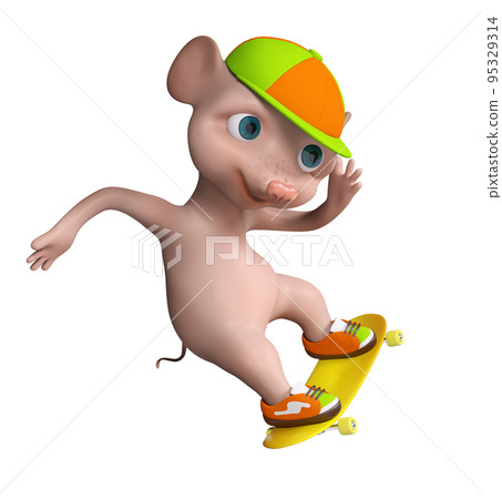 Mouse boy skateboarding isolated 3d render Mouse boy skateboarding isolated 3d render 95329314