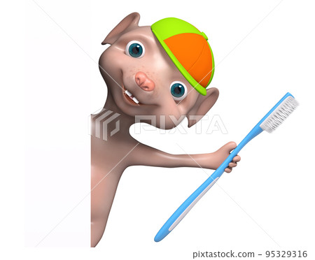 Cartoon mouse character holding toothbrush 3d rendering Cartoon mouse character holding toothbrush 3d rendering 95329316