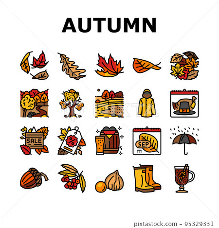 autumn fall leaf nature season icons set vector - Stock Illustration ...