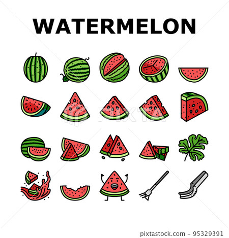 watermelon summer fruit slice icons set vector watermelon summer fruit slice icons set vector 95329391