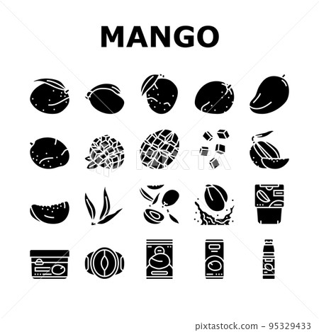 mango fruit fresh leaf yellow icons set vector 95329433