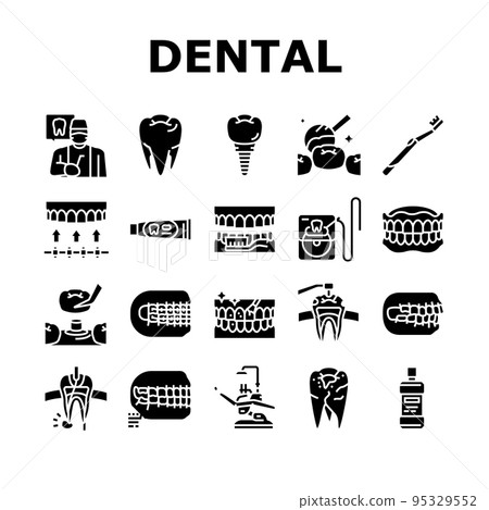 dental care dentist tooth implant icons set vector - Stock Illustration ...