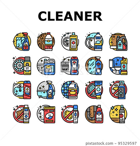 cleaner clean detergent wash hand icons set vector 95329597