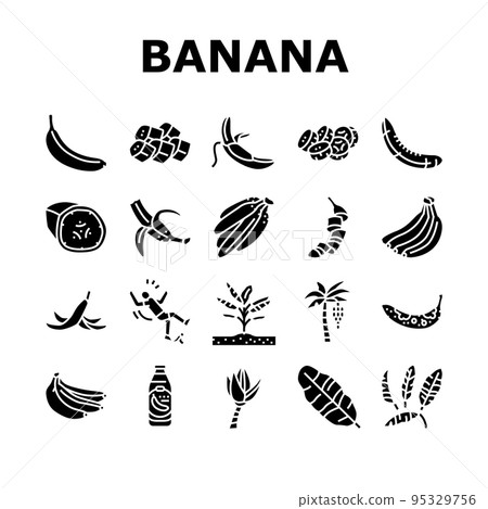 banana fruit food yellow white icons set vector 95329756