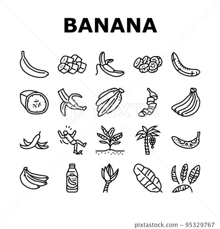 banana fruit food yellow white icons set vector - Stock Illustration ...