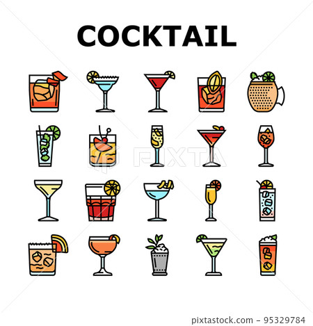 cocktail glass drink alcohol bar icons set vector 95329784
