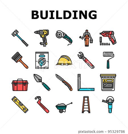 building tool hammer repair drill icons set vector building tool hammer repair drill icons set vector 95329786
