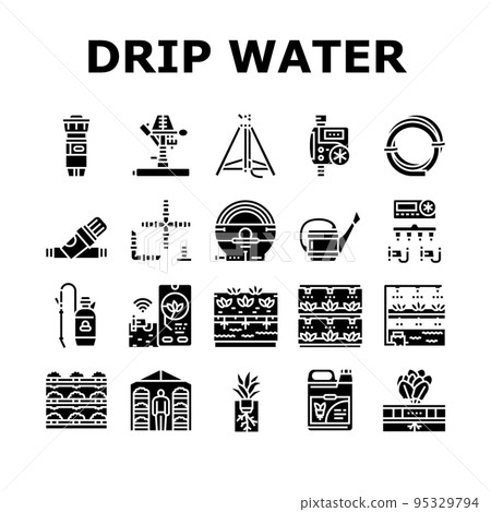 water system irrigation sprinker icons set vector 95329794