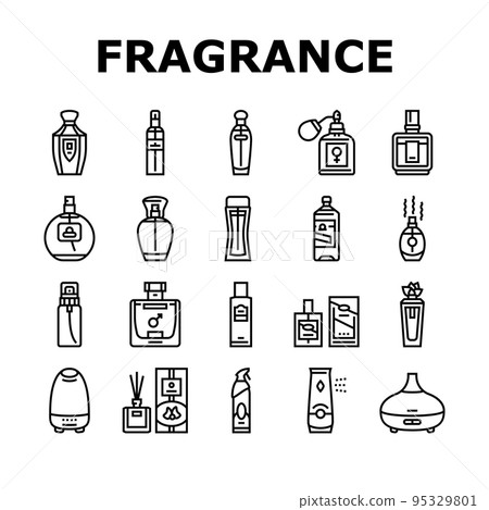 fragrance bottle perfume cosmetic icons set vector 95329801