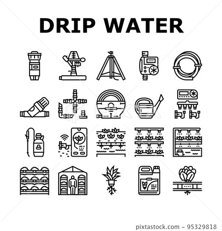 water system irrigation sprinker icons set vector 95329818