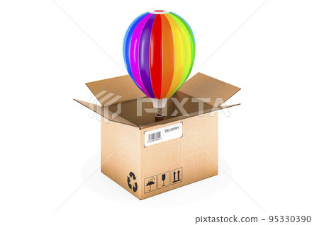 Parcel with hot air balloon, 3D rendering 95330390