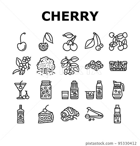 Cherry Vitamin Freshness Berry Icons Set Vector Cherry Vitamin Freshness Berry Icons Set Vector 95330412