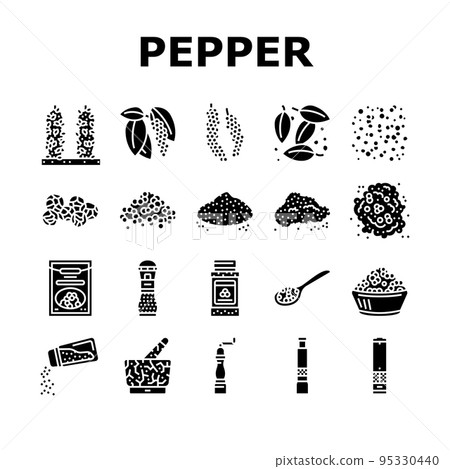 Black Pepper Aromatic Hot Spice Icons Set Vector 95330440