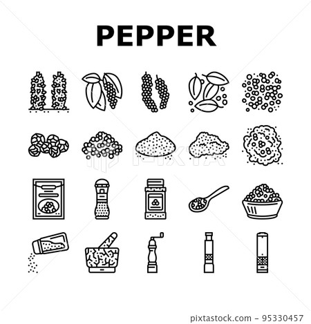 Black Pepper Aromatic Hot Spice Icons Set Vector 95330457