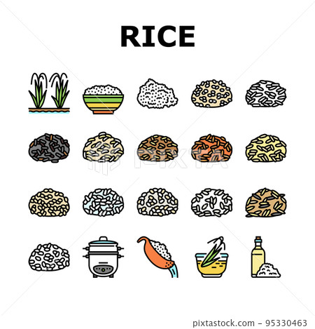 Rice For Preparing Delicious Food Icons Set Vector 95330463