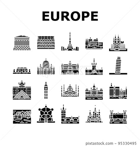 Europe Monument Construction Icons Set Vector 95330495