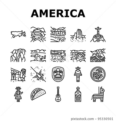 South America Scape And Tradition Icons Set Vector 95330501