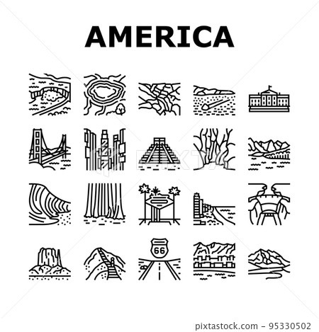 North America Famous Landscape Icons Set Vector 95330502